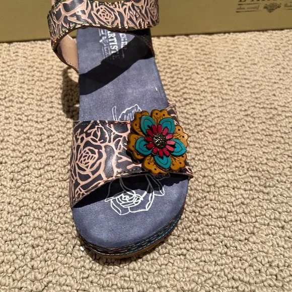 New L'Artiste by Spring Step Leather Wedge Sandals Cuteness Navy  Shoes NIB - Picture 8 of 12